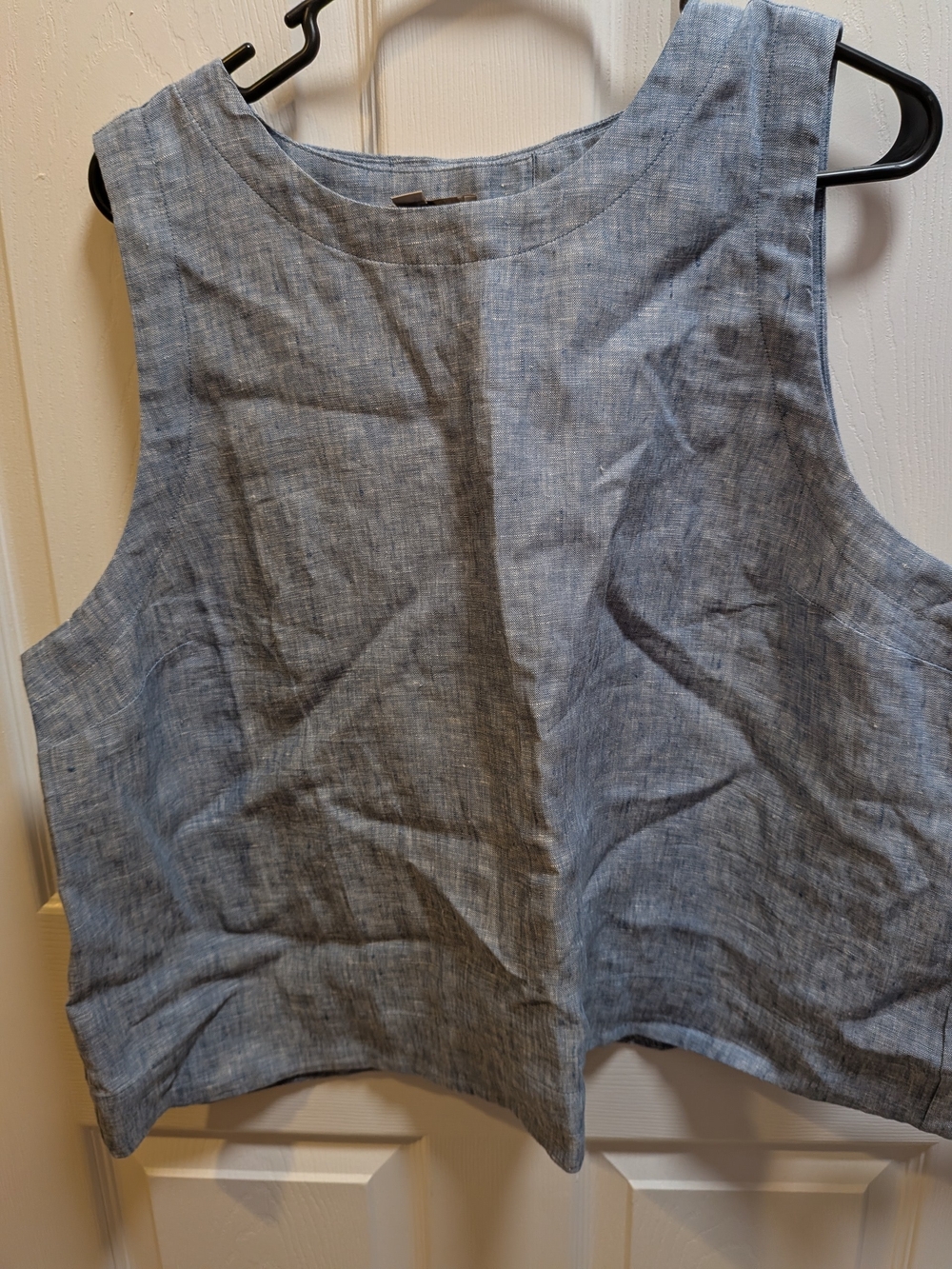 LOFT Chambray-Style Sleeveless Tank in Light Blue 100% Linen XL